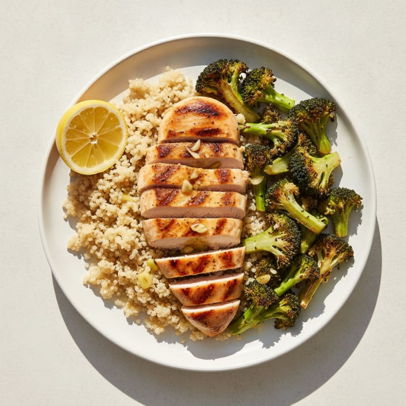 Grilled Chicken Breast with Quinoa and Roasted Broccoli
