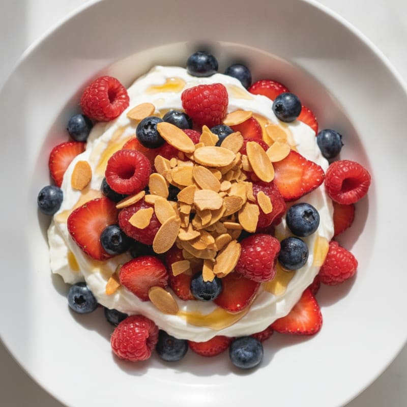 Greek Yogurt Protein Parfait with Mixed Berries and Almonds