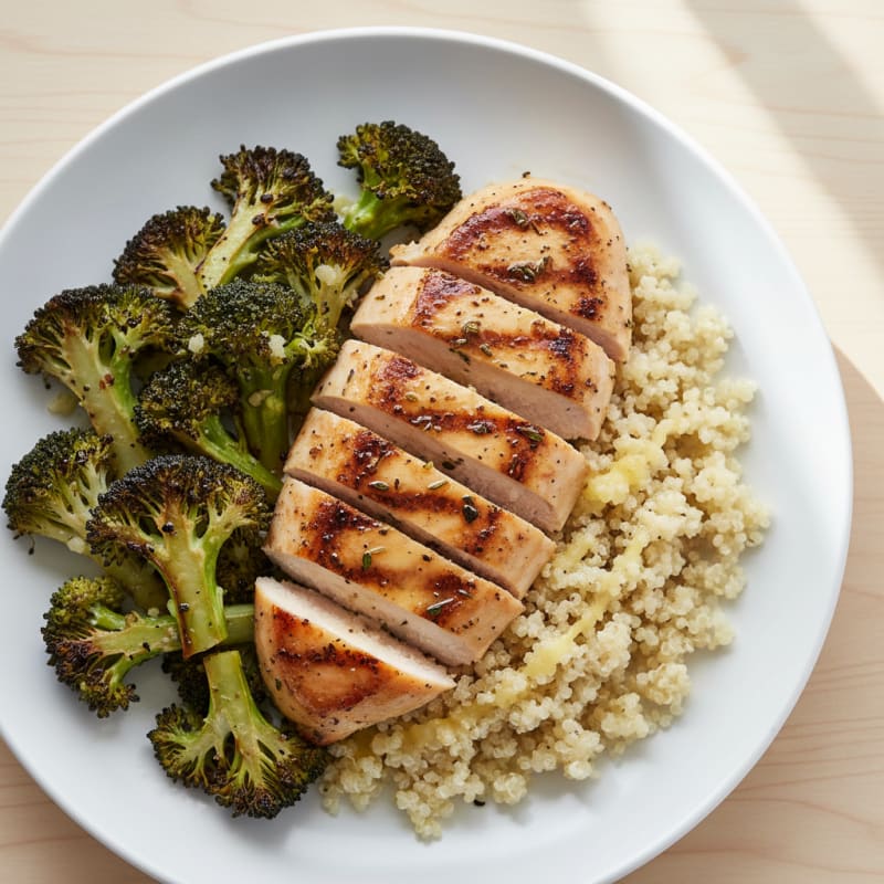 Grilled Chicken Breast with Quinoa and Roasted Broccoli