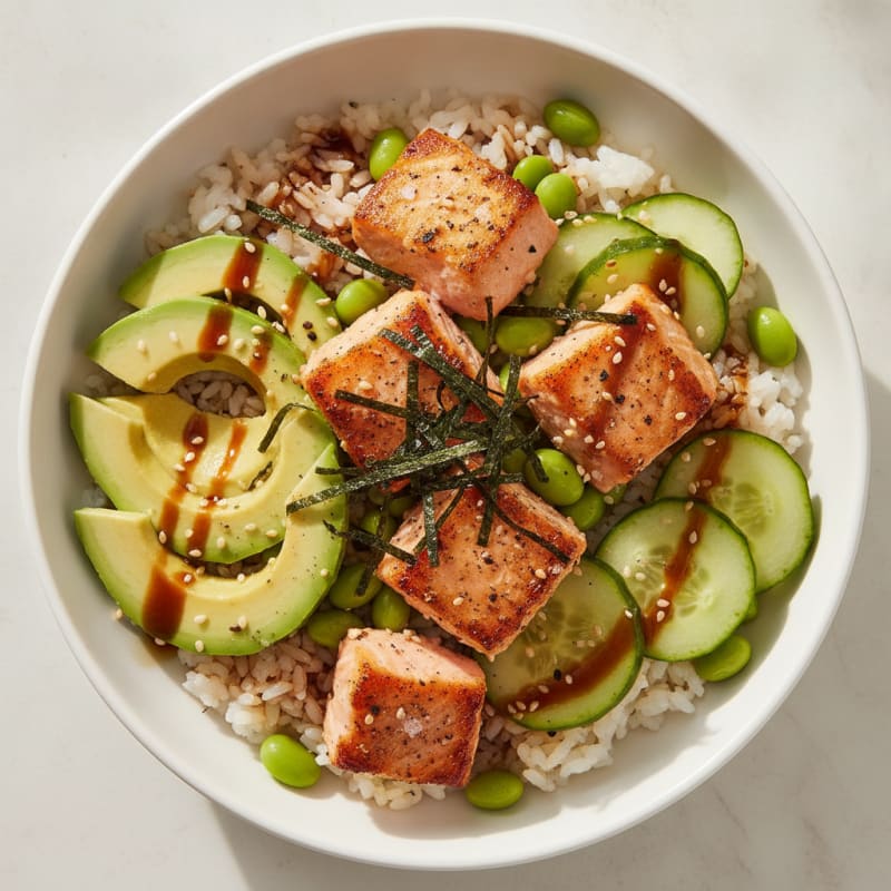 Sushi Rice Bowl with Salmon and Avocado