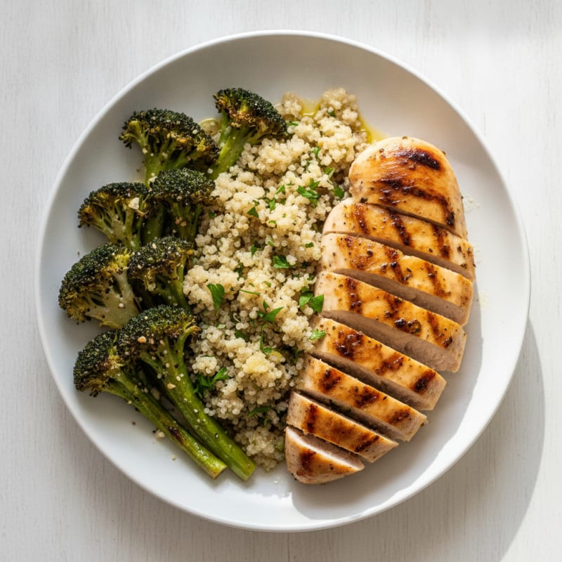 Grilled Chicken Breast with Quinoa and Roasted Broccoli