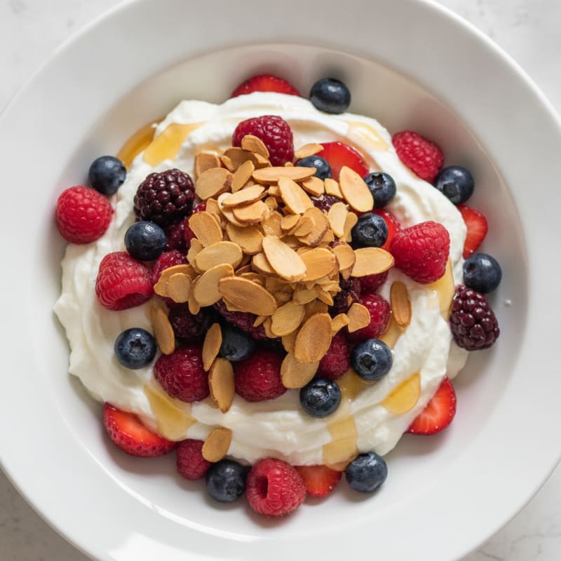 Greek Yogurt Protein Parfait with Mixed Berries and Almonds