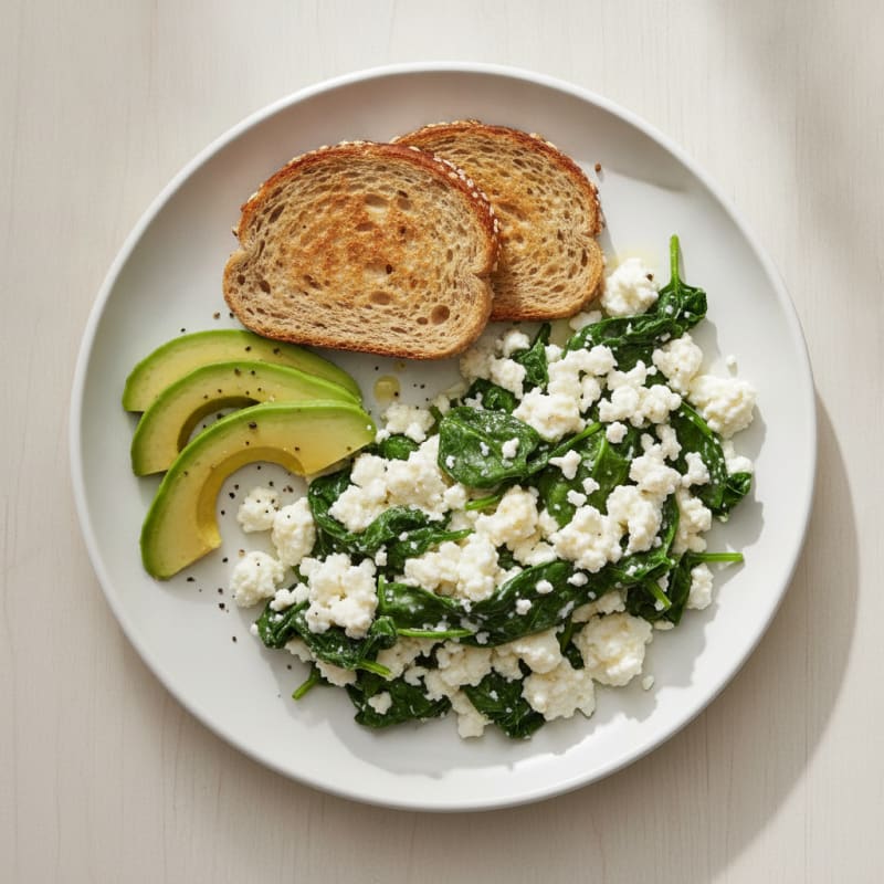 Egg White and Cottage Cheese Scramble with Sautéed Spinach
