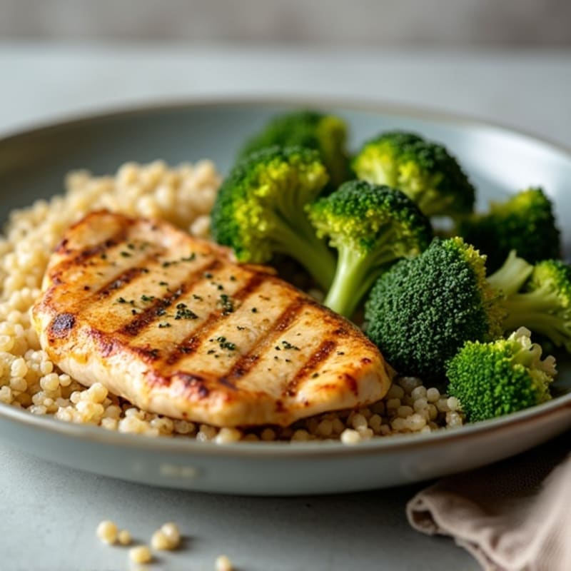 Grilled Chicken Breast with Roasted Broccoli and Quinoa