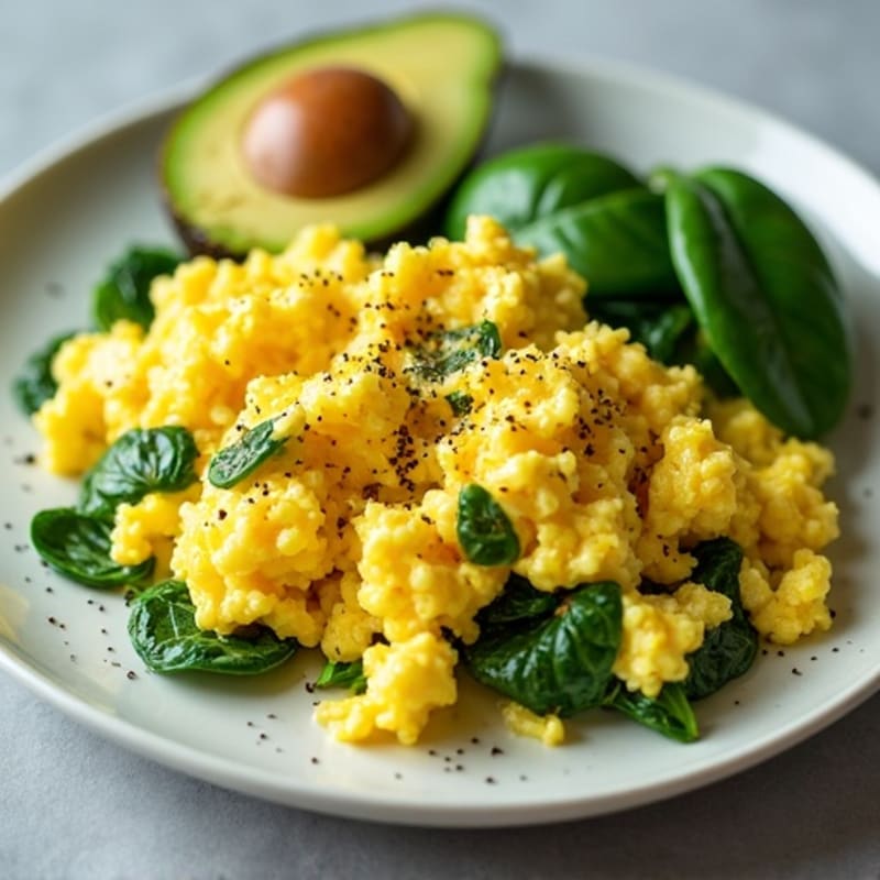 Protein-Packed Scrambled Eggs with Fresh Spinach and Avocado