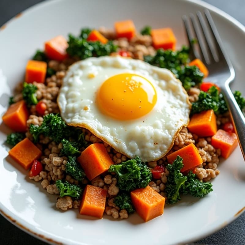 Savory Turkey and Sweet Potato Hash with Sautéed Greens