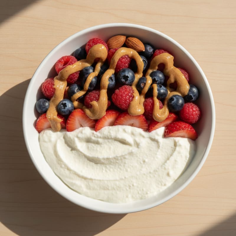 Greek Yogurt Protein Parfait with Mixed Berries and Almond Butter