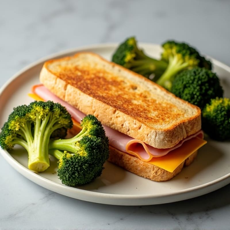 Sheet Pan Ham and Swiss Melt with Roasted Broccoli