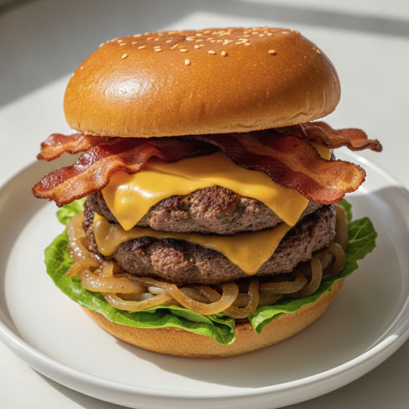 Double Bacon Cheeseburger with Caramelized Onions