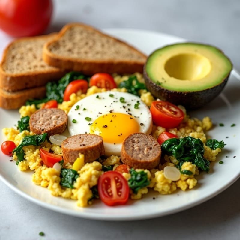 Egg White Veggie Scramble with Turkey Sausage