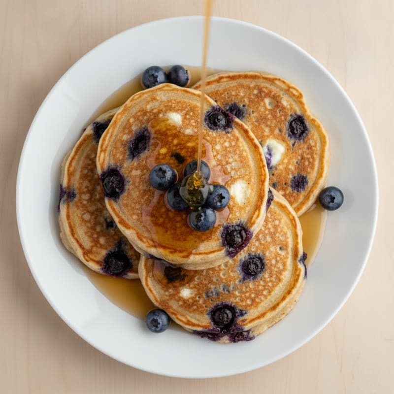 Blueberry Ricotta Pancakes with Maple Syrup