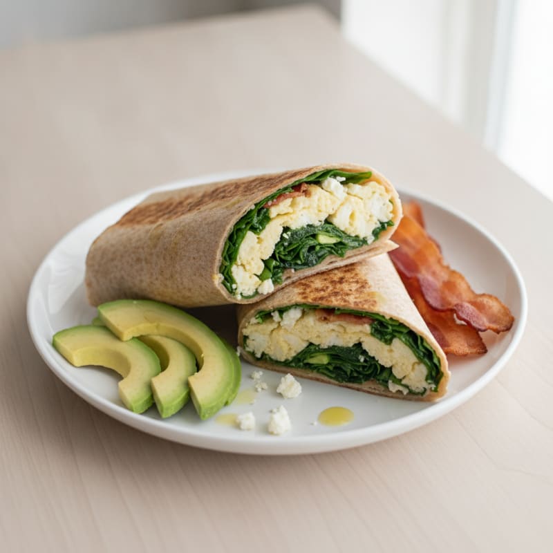 Crispy Turkey Bacon and Egg White Breakfast Wrap with Spinach