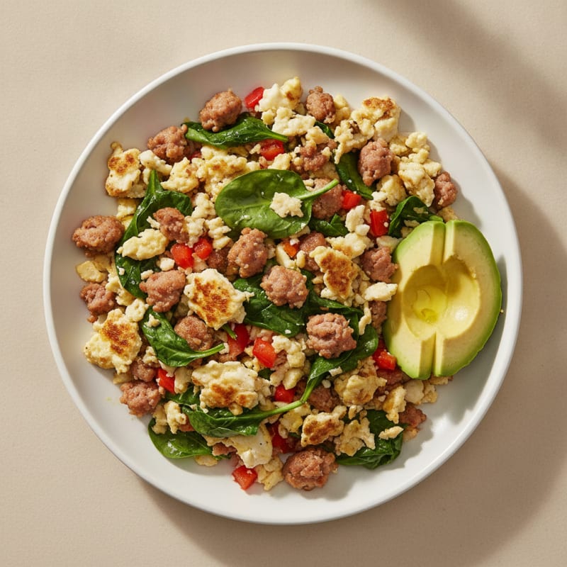 Egg White and Turkey Sausage Scramble with Spinach