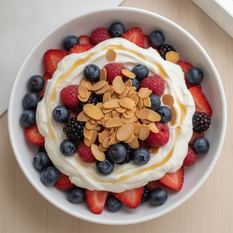 Greek Yogurt Protein Parfait with Mixed Berries and Almonds
