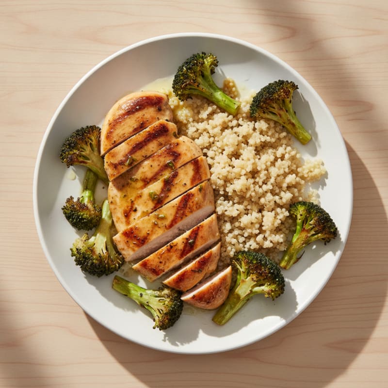 Grilled Chicken Breast with Quinoa and Roasted Broccoli