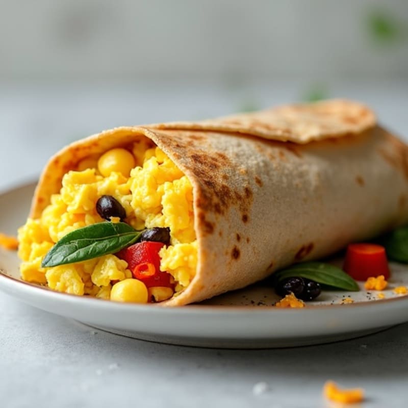 High-Protein Scrambled Egg and Veggie Whole Wheat Burrito
