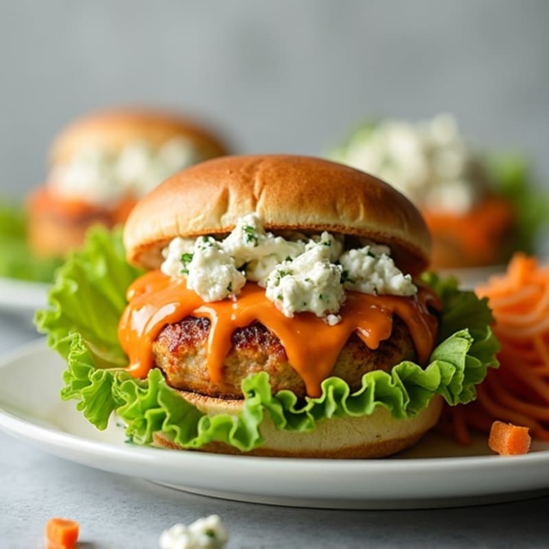 Grilled Buffalo Chicken Burgers with Creamy Blue Cheese Slaw