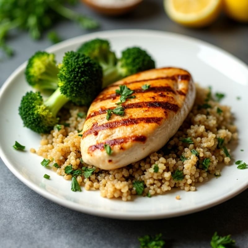 Grilled Chicken Breast with Quinoa and Roasted Broccoli