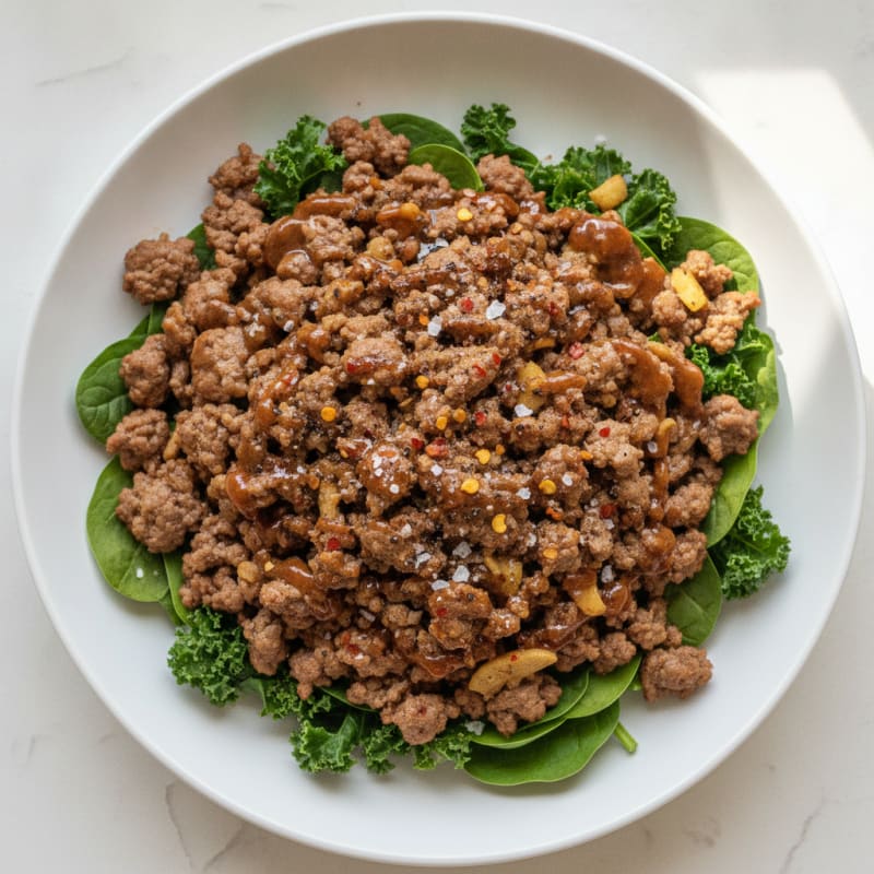 Garlic Beef with Sautéed Greens