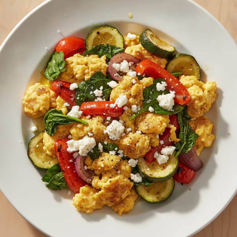 Hearty Scrambled Eggs with Roasted Vegetables