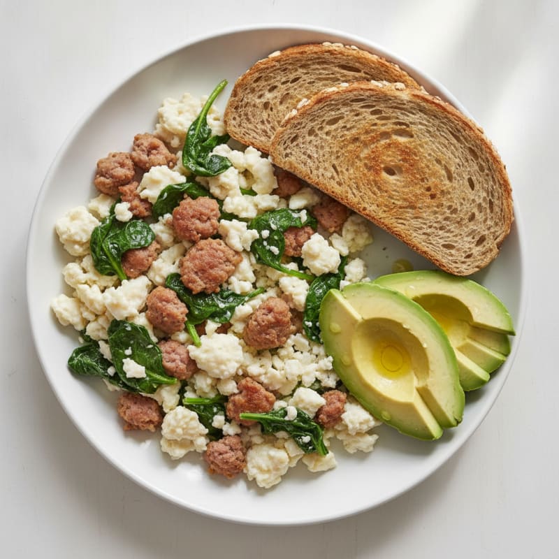 Egg White and Turkey Sausage Scramble with Spinach