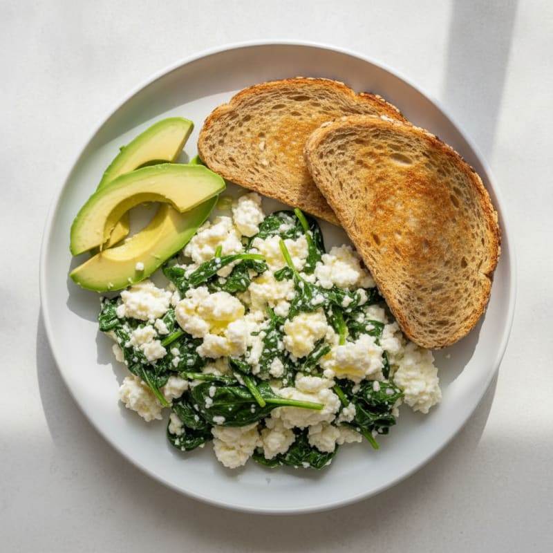 Egg White and Cottage Cheese Scramble with Sautéed Spinach