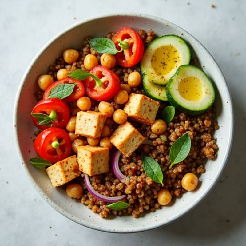 Crispy Lentil Quinoa Power Bowl with Roasted Vegetables