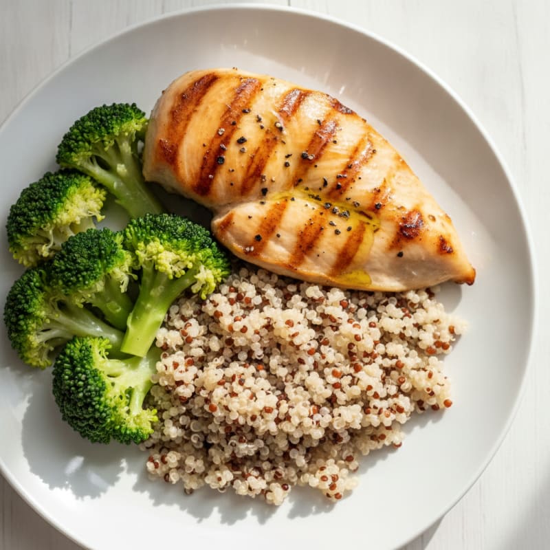Grilled Chicken Breast with Quinoa and Steamed Broccoli