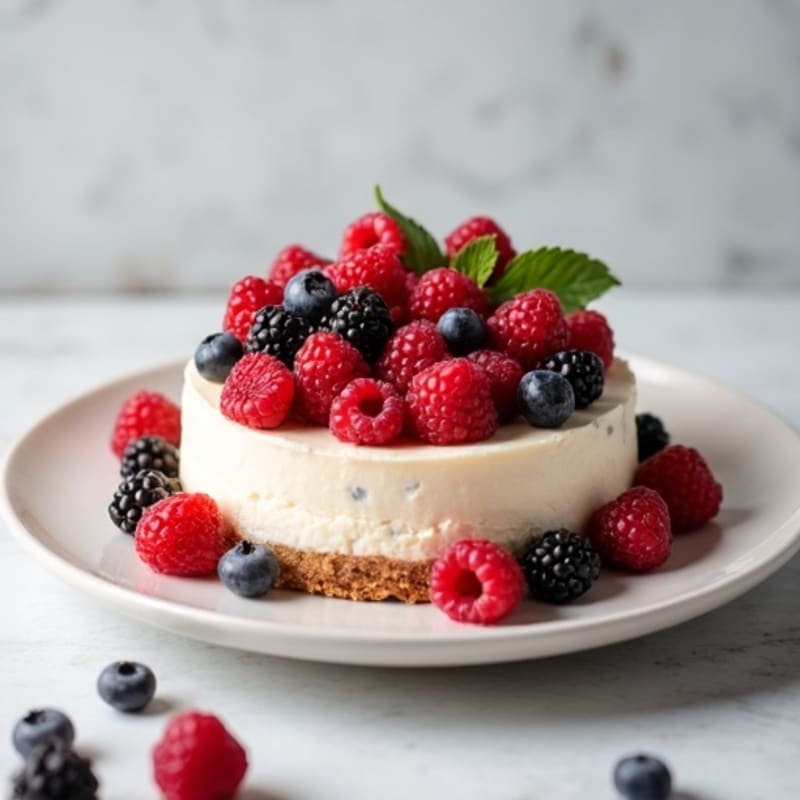Greek Yogurt Protein Cheesecake with Mixed Berries
