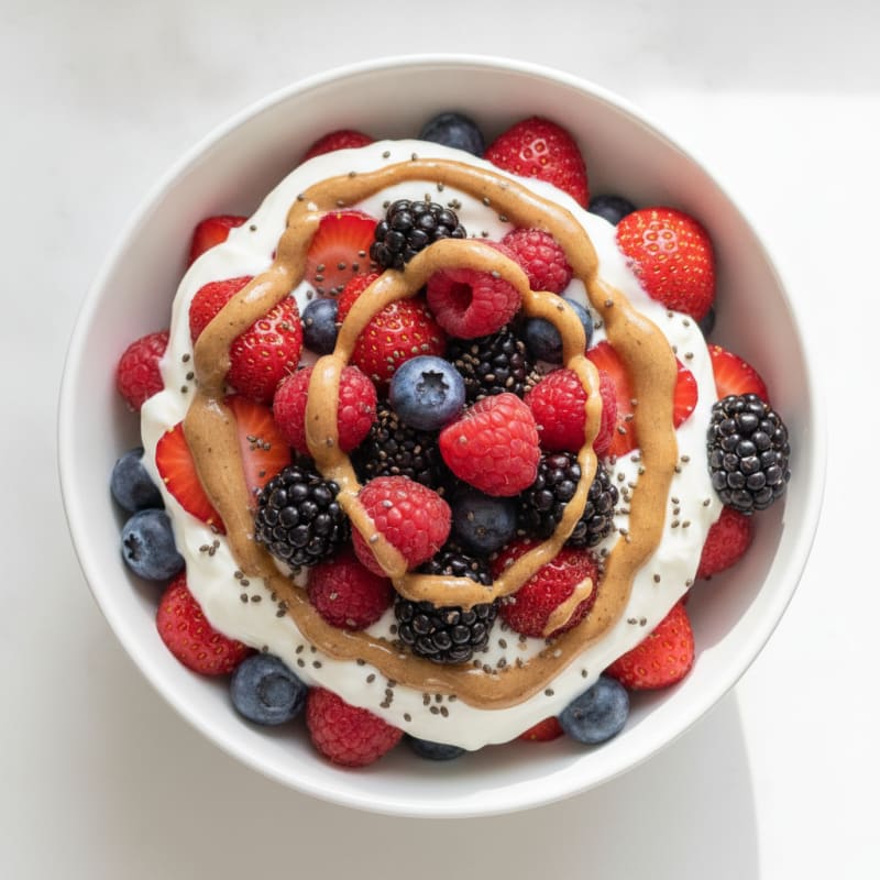 Greek Yogurt Parfait with Mixed Berries and Almond Butter