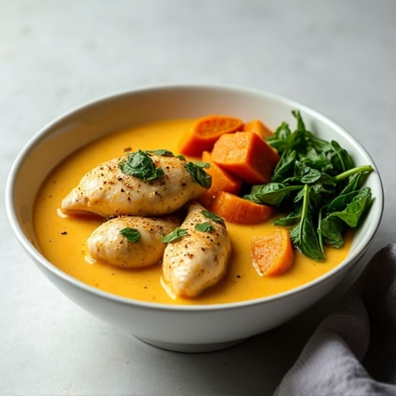 Creamy Coconut Chicken Curry with Roasted Sweet Potatoes