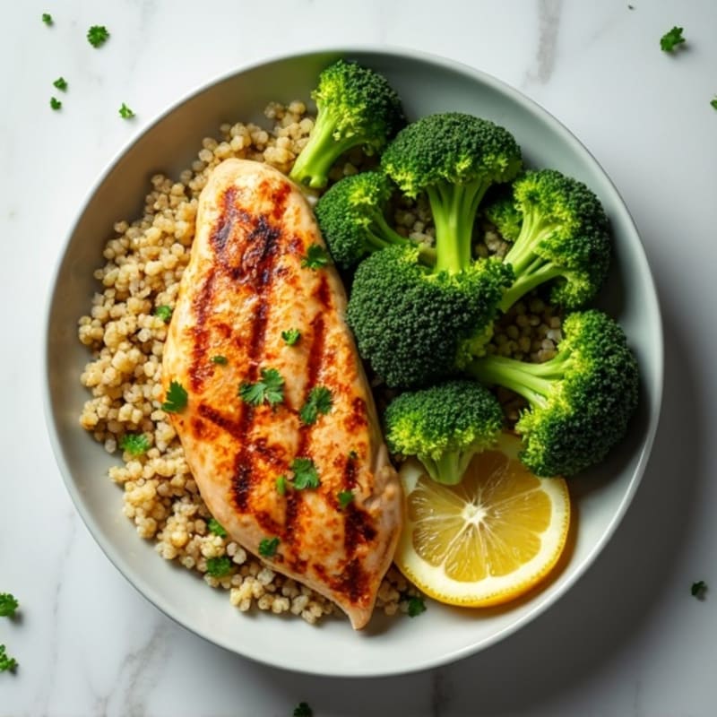 Grilled Chicken Breast with Roasted Broccoli and Quinoa