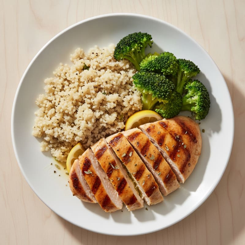 Grilled Chicken Breast with Quinoa and Steamed Broccoli