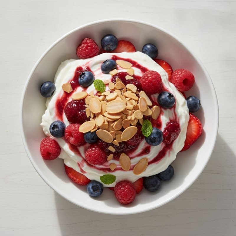 Greek Yogurt Protein Parfait with Mixed Berries and Almonds