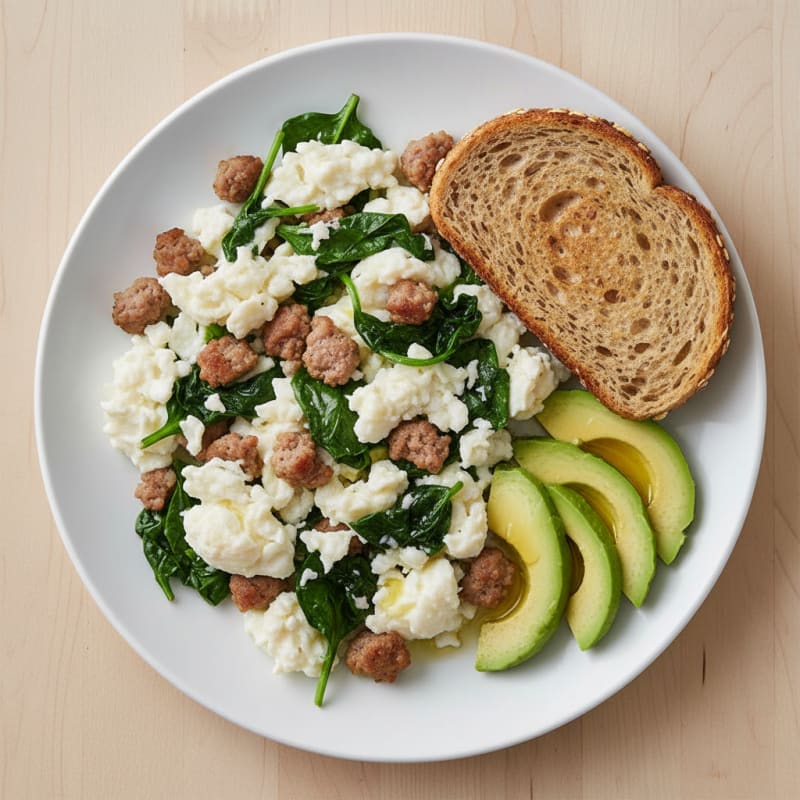 Egg White Scramble with Turkey Sausage and Spinach