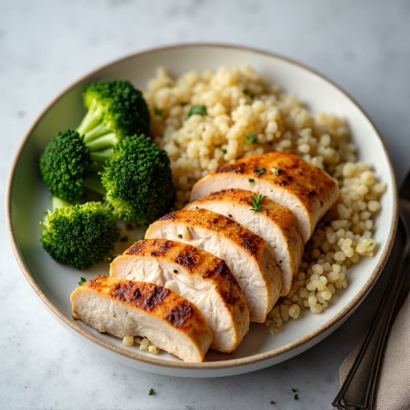 Grilled Chicken Breast with Quinoa and Roasted Broccoli