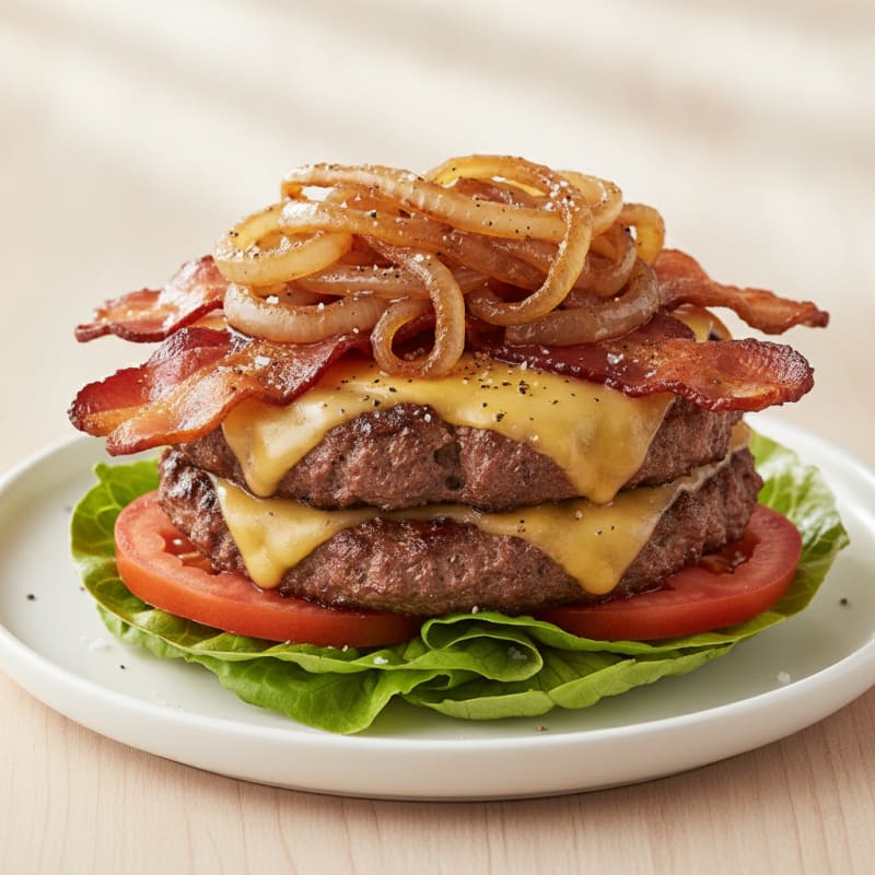 Double Bacon Cheeseburger with Caramelized Onions