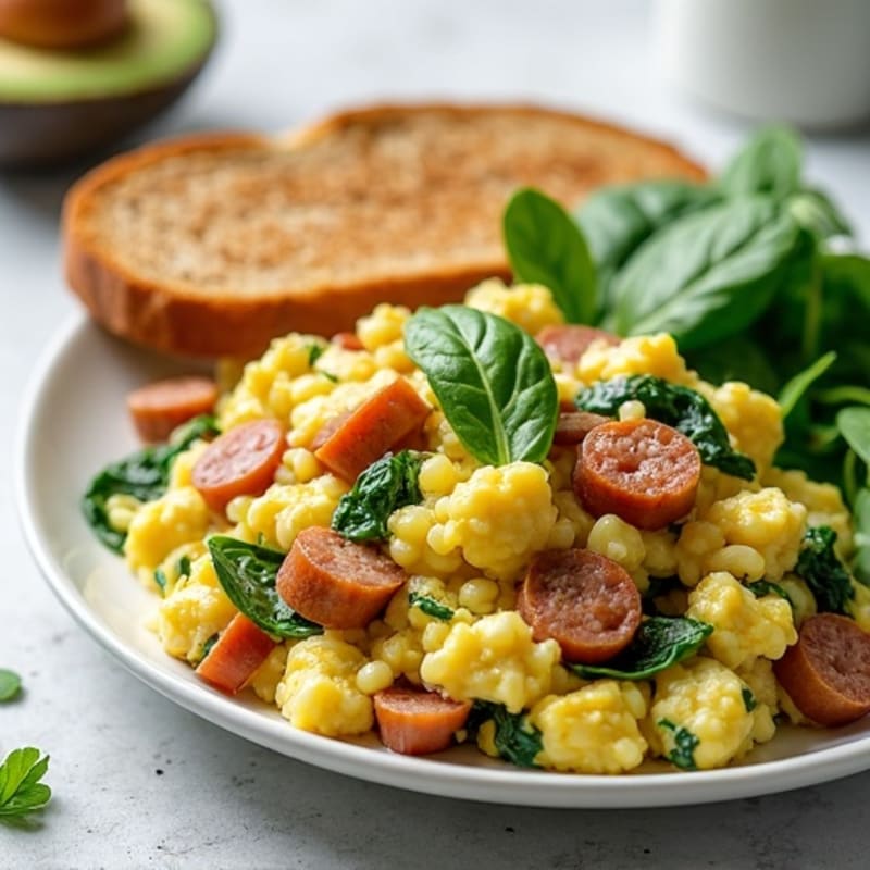 Egg White Scramble with Turkey Sausage and Spinach