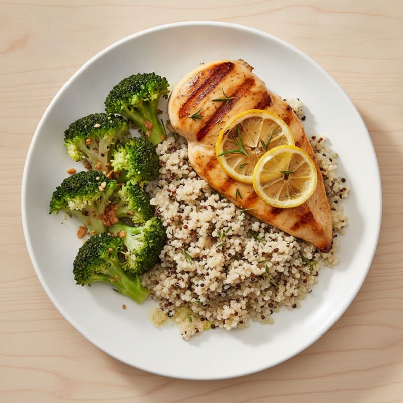 Grilled Chicken Breast with Quinoa and Steamed Broccoli