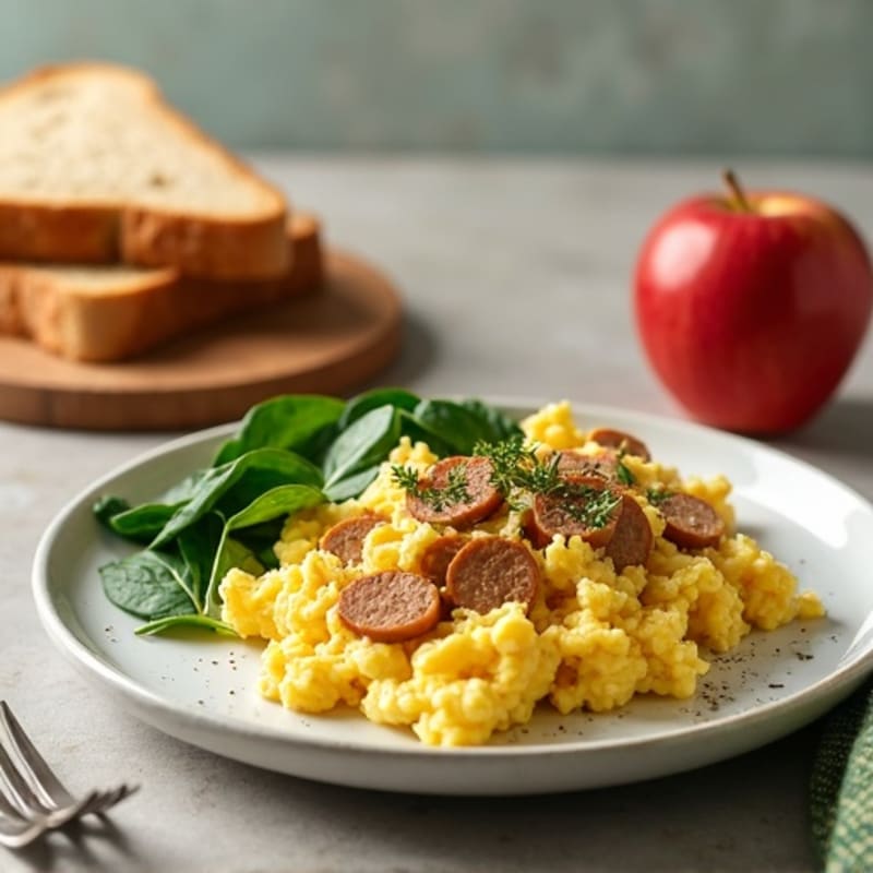 Egg White Scramble with Turkey Sausage and Spinach