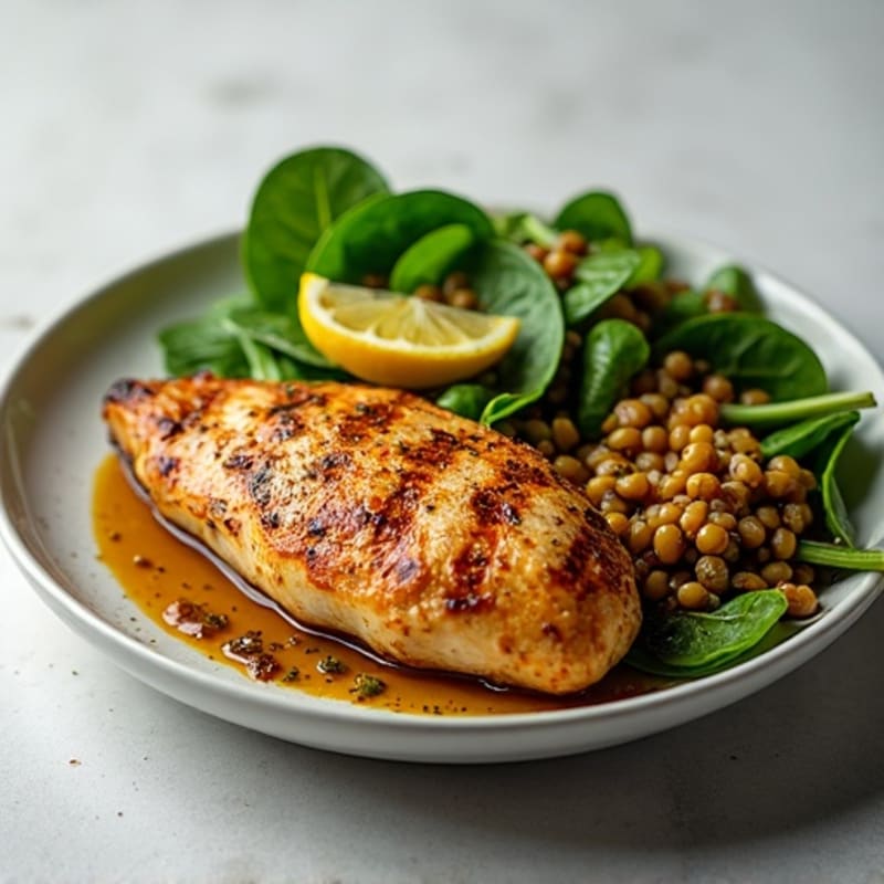 Grilled Chicken Breast with Lentil Spinach Salad