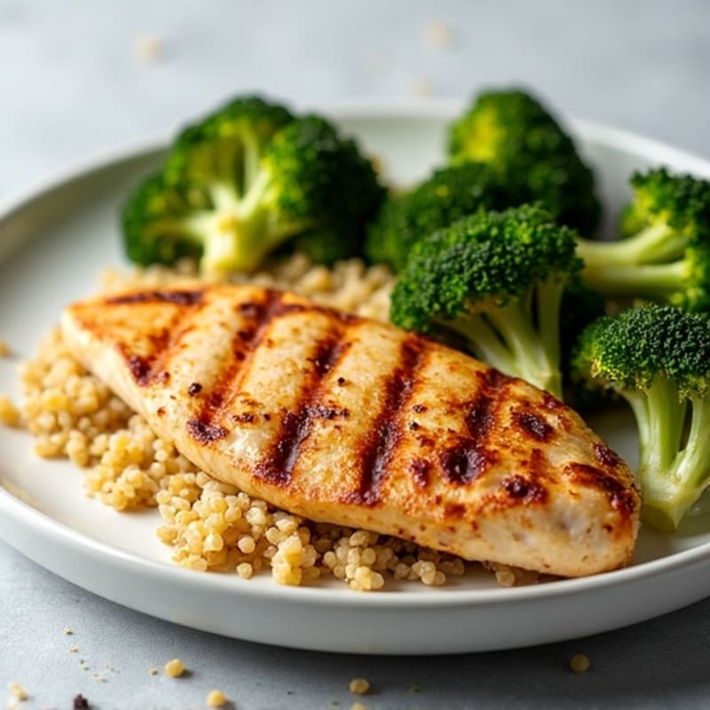Grilled Chicken Breast with Roasted Broccoli and Quinoa
