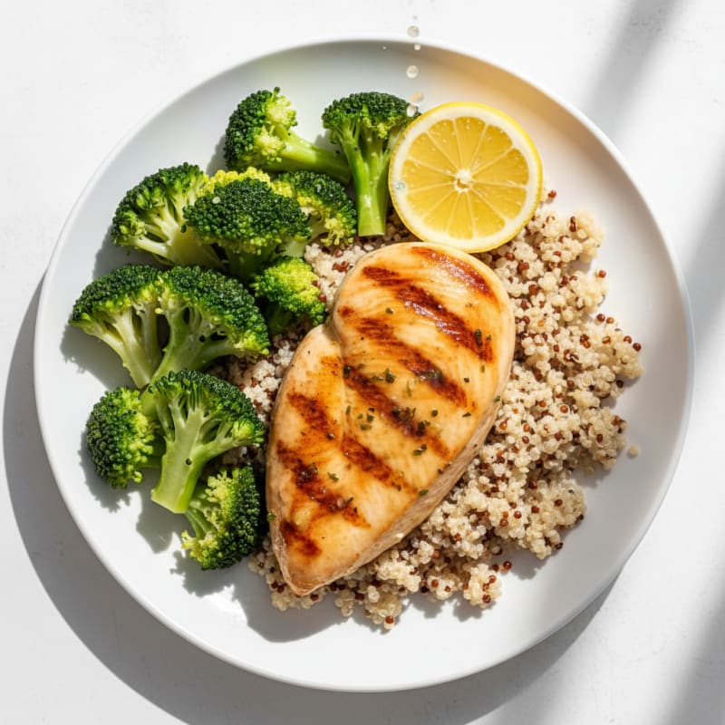 Grilled Chicken Breast with Quinoa and Steamed Broccoli