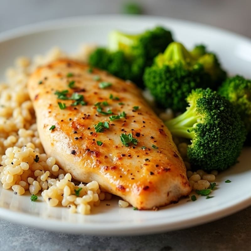 Lemon Garlic Roasted Chicken with Brown Rice and Roasted Broccoli