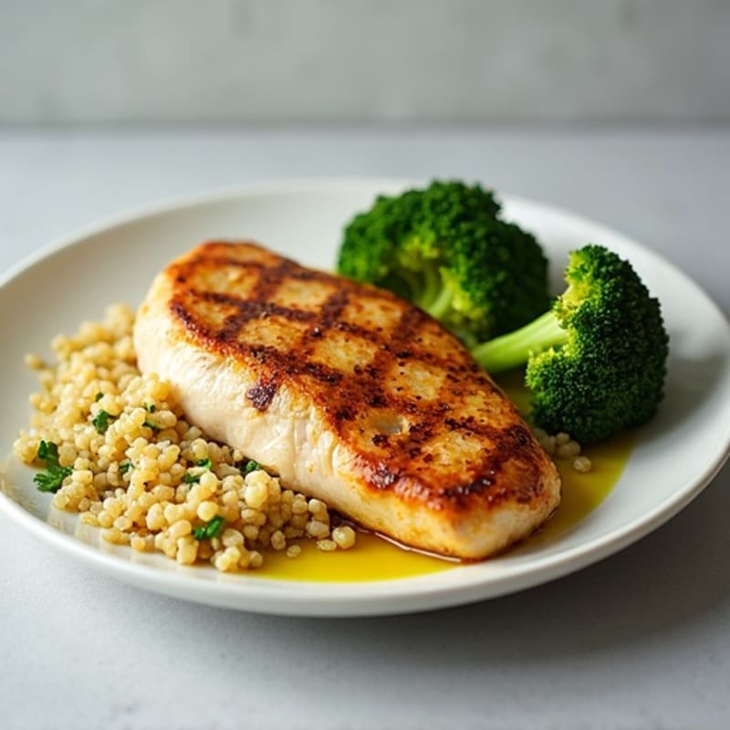 Seared Chicken Breast with Quinoa and Roasted Broccoli