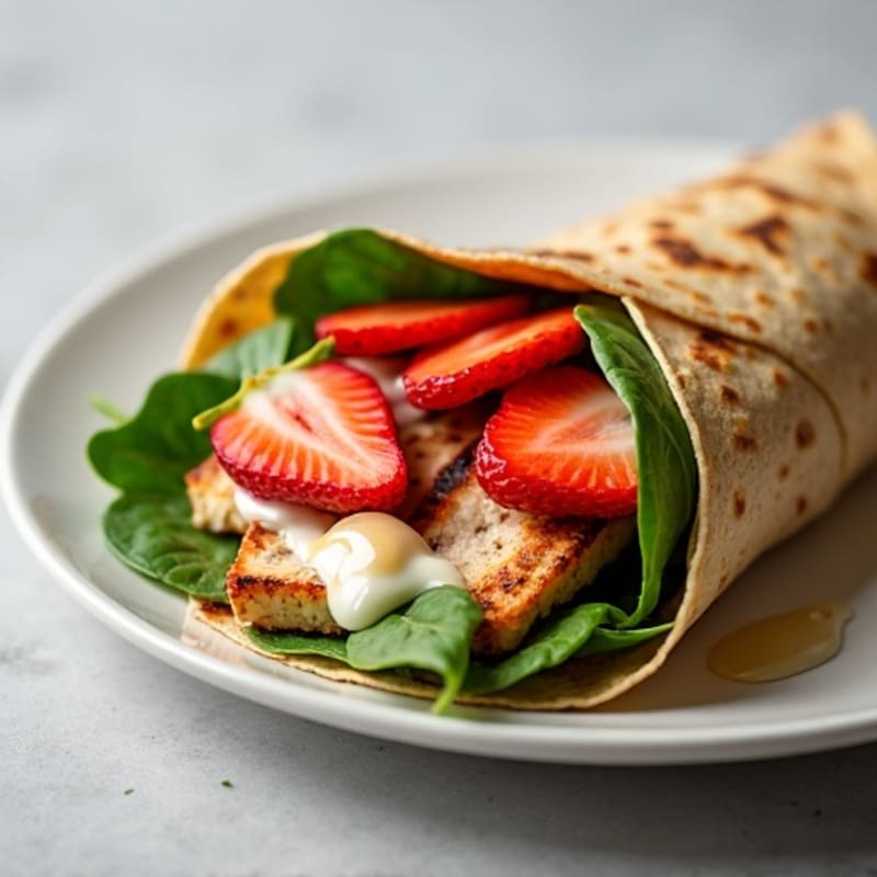 Grilled Chicken Wrap with Fresh Strawberries, Creamy Goat Cheese, and Honey Drizzle
