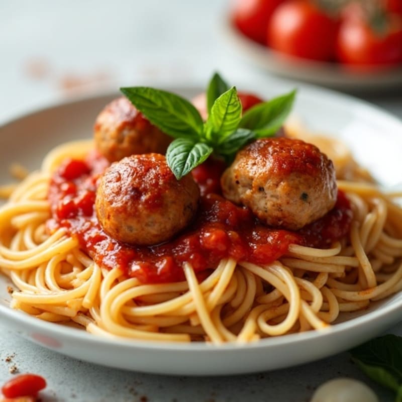 Lean Turkey Meatballs with Whole Wheat Spaghetti and Fresh Tomato Vegetable Sauce