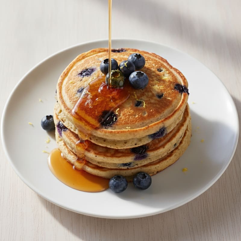 Blueberry Ricotta Pancakes with Maple Syrup