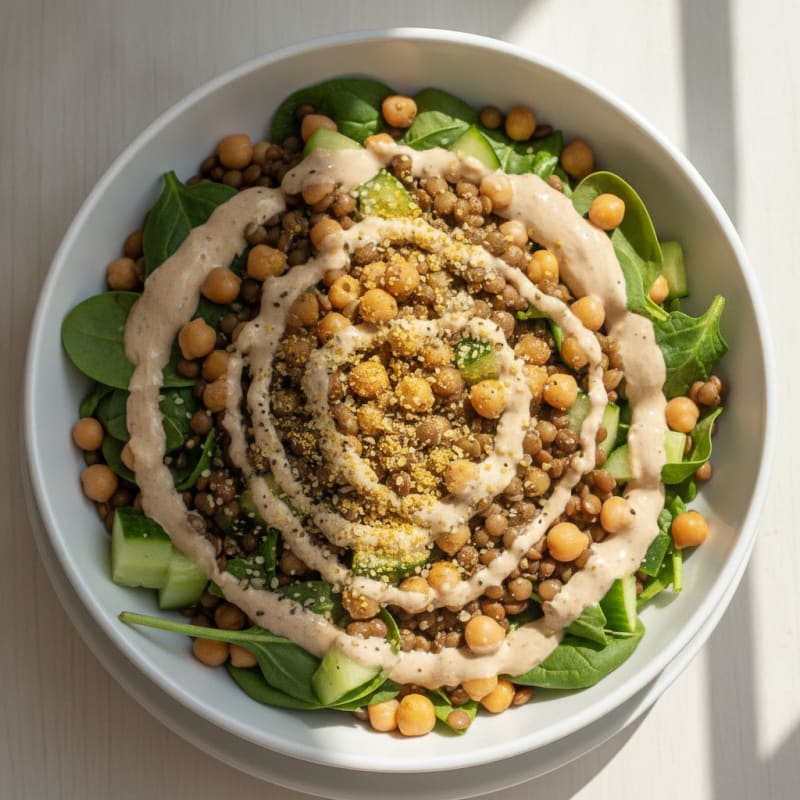 Lentil and Chickpea Power Bowl with Tahini Dressing