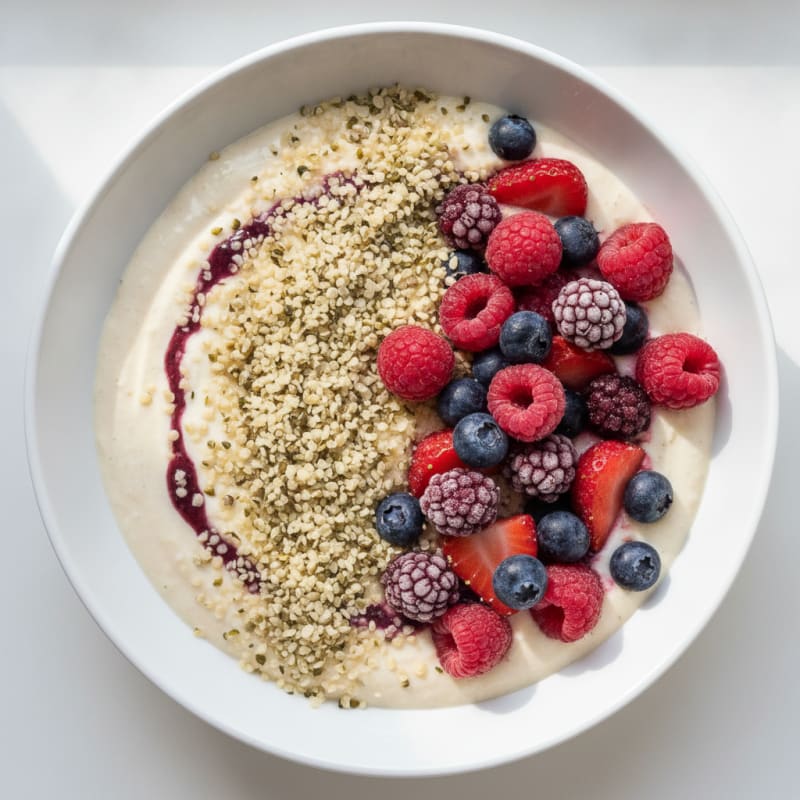 Silky Tofu Protein Smoothie Bowl with Hemp Seeds and Berries